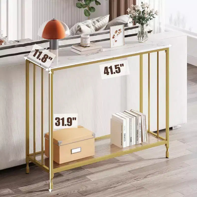Narrow Console Table with 2-Tier Storage Shelves, Industrial Sofa Side Table, Open Display Stand for Hallway, Living Room, Foyer, Office, Bedroom