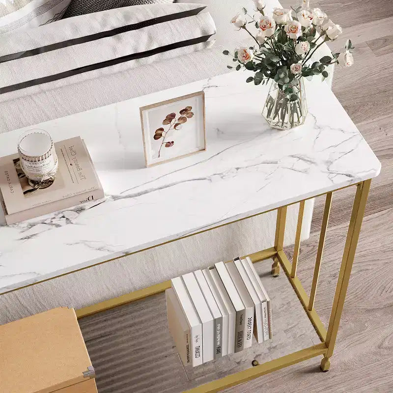 Narrow Console Table with 2-Tier Storage Shelves, Industrial Sofa Side Table, Open Display Stand for Hallway, Living Room, Foyer, Office, Bedroom