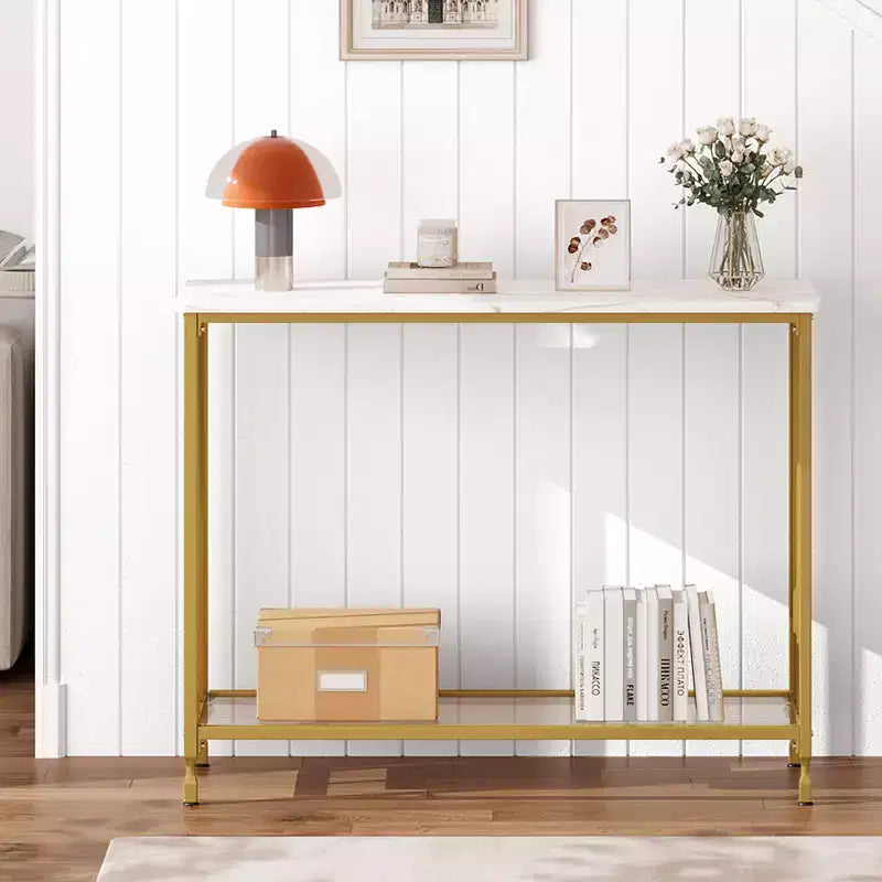 Narrow Console Table with 2-Tier Storage Shelves, Industrial Sofa Side Table, Open Display Stand for Hallway, Living Room, Foyer, Office, Bedroom