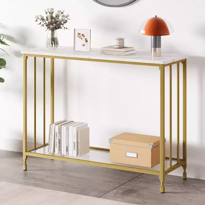 Narrow Console Table with 2-Tier Storage Shelves, Industrial Sofa Side Table, Open Display Stand for Hallway, Living Room, Foyer, Office, Bedroom