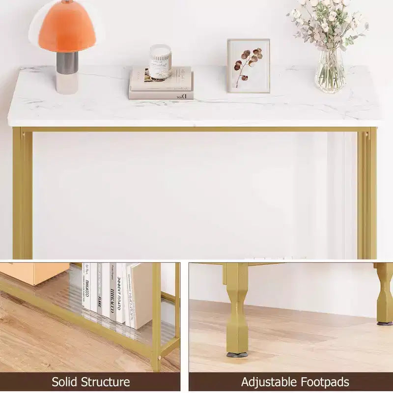 Narrow Console Table with 2-Tier Storage Shelves, Industrial Sofa Side Table, Open Display Stand for Hallway, Living Room, Foyer, Office, Bedroom