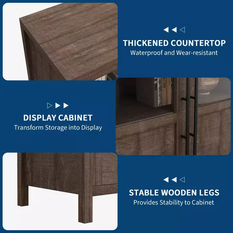 Sideboard Buffet Cabinet with 4 Glass Doors, 55 in Buffet Table Display Cabinet for Kitchen Dining Room, Living Room