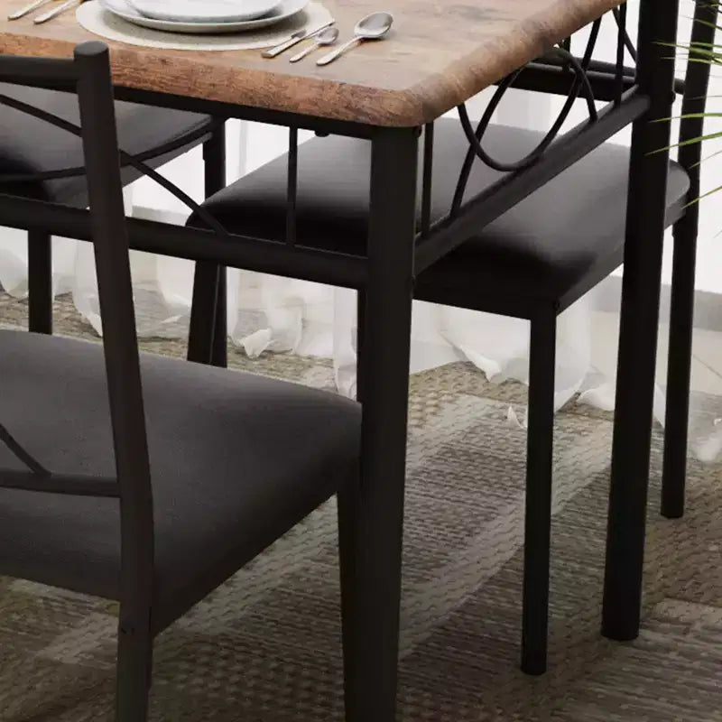 Dining Table Set for 4, Kitchen Table and Upholstered Chairs, Compact Dining Room Set for Apartment & Small Space, Easy Assembly, Rustic Brown