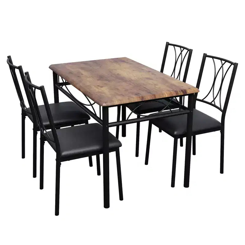 Dining Table Set for 4, Kitchen Table and Upholstered Chairs, Compact Dining Room Set for Apartment & Small Space, Easy Assembly, Rustic Brown