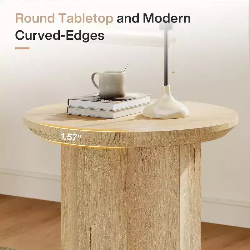 Lantine Round End Table, Wooden Pedestal Side Table with Octagonal Base, Modern Nightstand for Living Room, Bedroom, Easy Assembly (1)