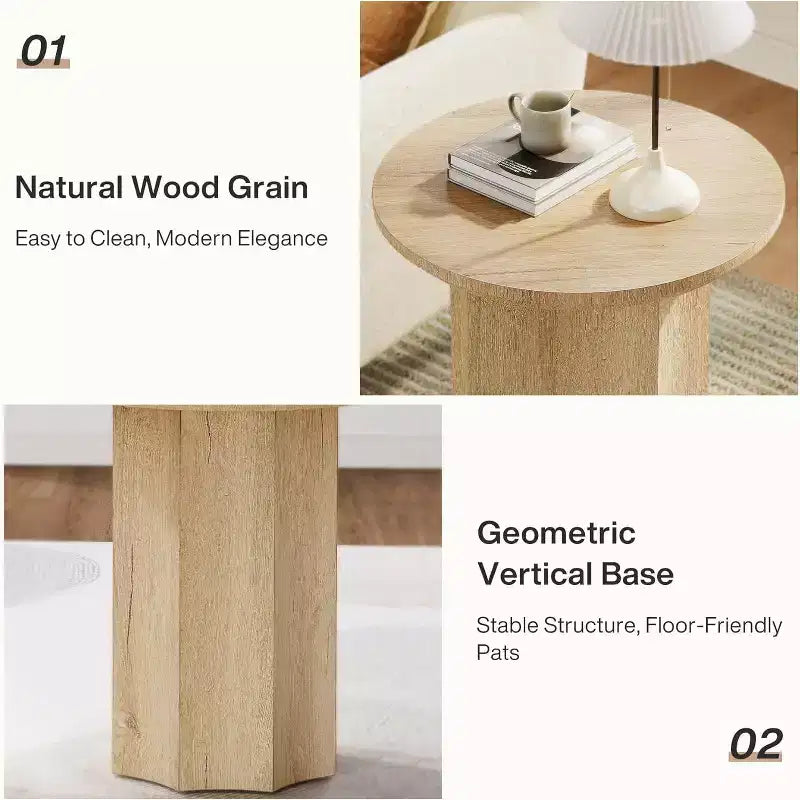Lantine Round End Table, Wooden Pedestal Side Table with Octagonal Base, Modern Nightstand for Living Room, Bedroom, Easy Assembly (1)