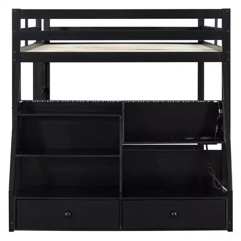 Luxystar Full Bunk Bed with Storage Shelves, 2 Drawers and Lights