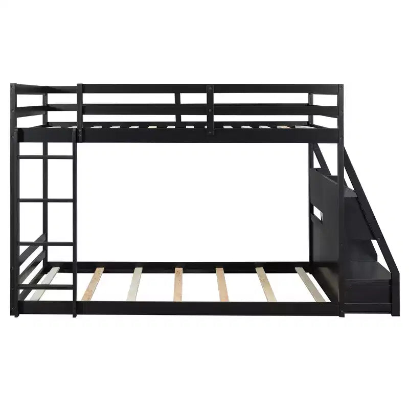 Luxystar Full Bunk Bed with Storage Shelves, 2 Drawers and Lights