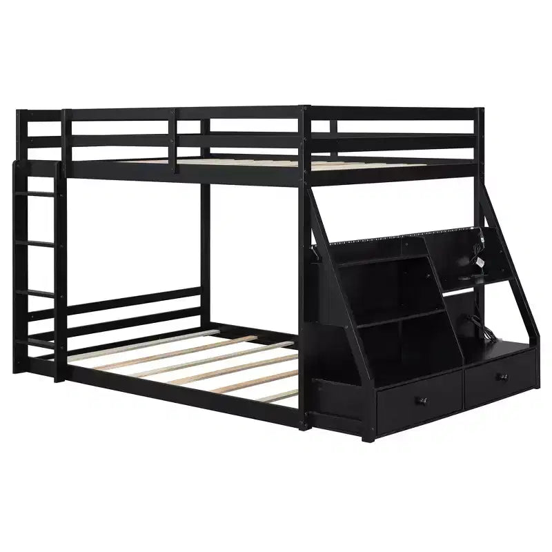 Luxystar Full Bunk Bed with Storage Shelves, 2 Drawers and Lights