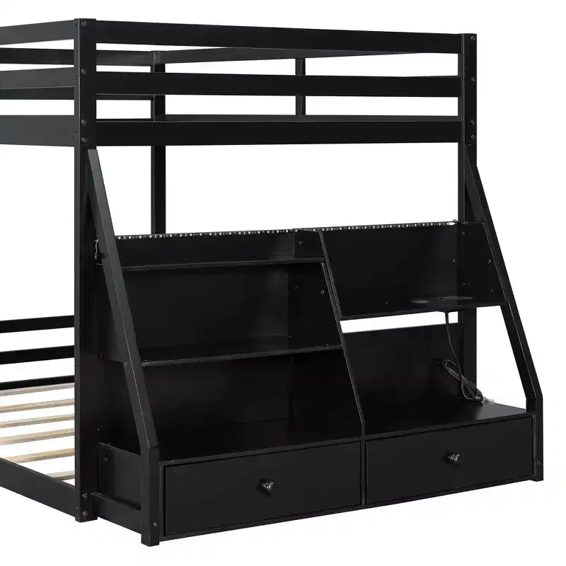 Luxystar Full Bunk Bed with Storage Shelves, 2 Drawers and Lights