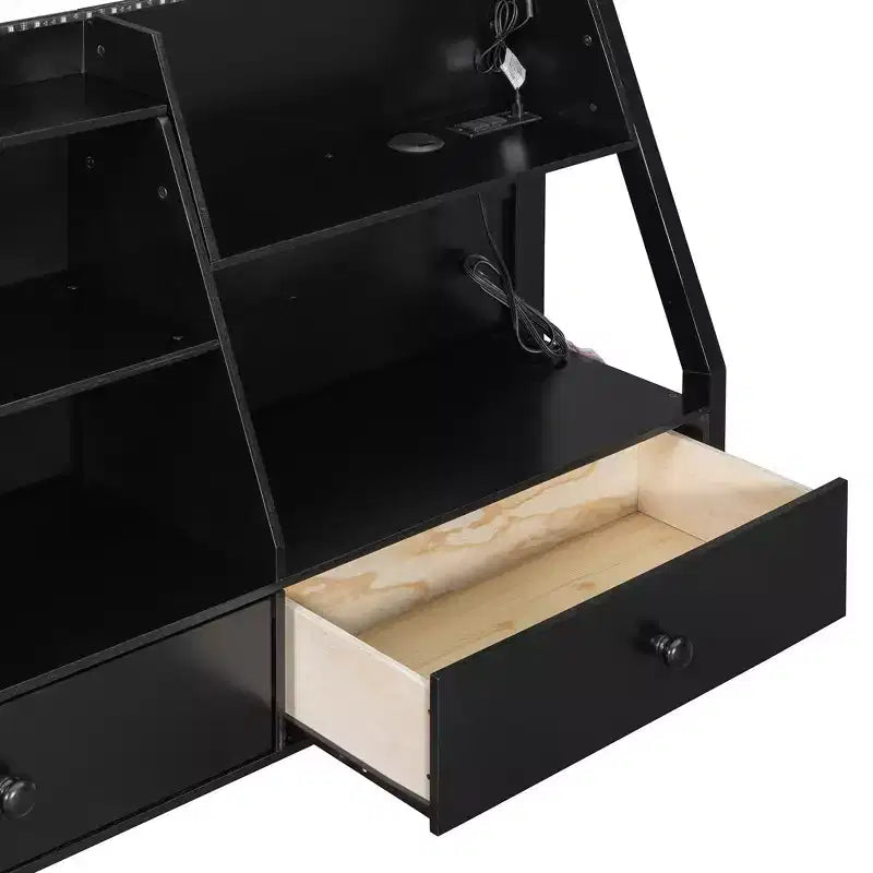 Luxystar Full Bunk Bed with Storage Shelves, 2 Drawers and Lights