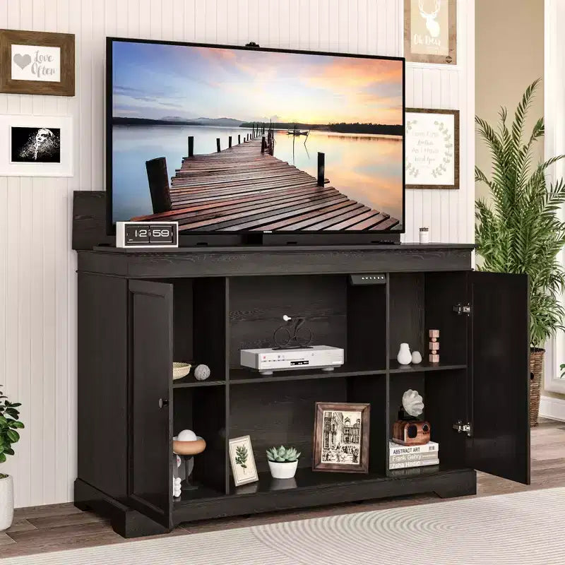 GDLF TV Lift Cabinet, Hidden Motorized Television Lift Cabinet for 55-65 TVs with Storage and Remote Control, Modern Walnut