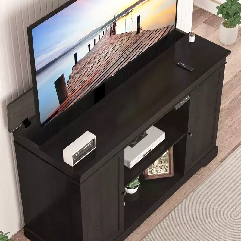 GDLF TV Lift Cabinet, Hidden Motorized Television Lift Cabinet for 55-65 TVs with Storage and Remote Control, Modern Walnut