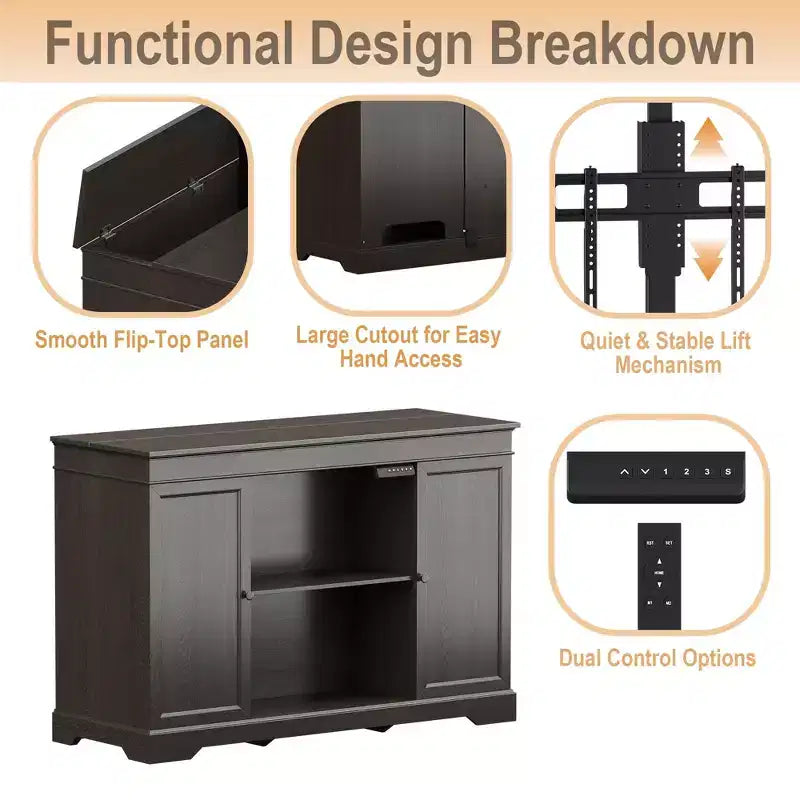GDLF TV Lift Cabinet, Hidden Motorized Television Lift Cabinet for 55-65 TVs with Storage and Remote Control, Modern Walnut