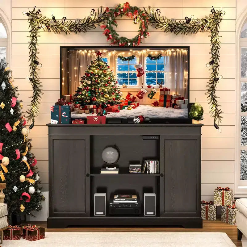 GDLF TV Lift Cabinet, Hidden Motorized Television Lift Cabinet for 55-65 TVs with Storage and Remote Control, Modern Walnut