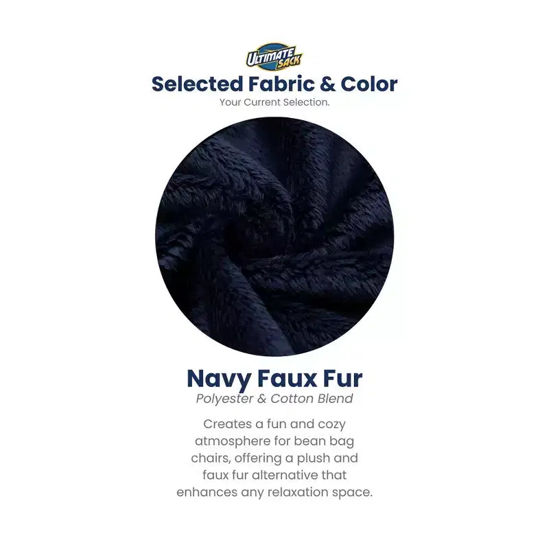 Ultimate Sack 3 ft Bean Bag Chair, Oversized Indoor Comfy Lounger, Navy Fur