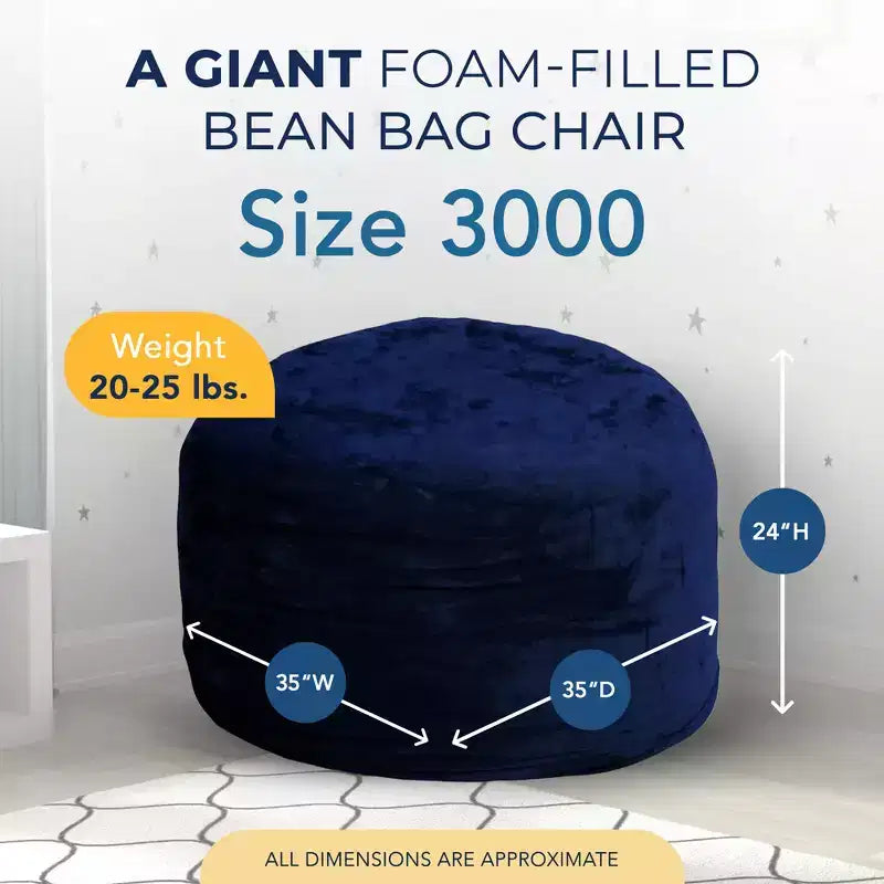 Ultimate Sack 3 ft Bean Bag Chair, Oversized Indoor Comfy Lounger, Navy Fur