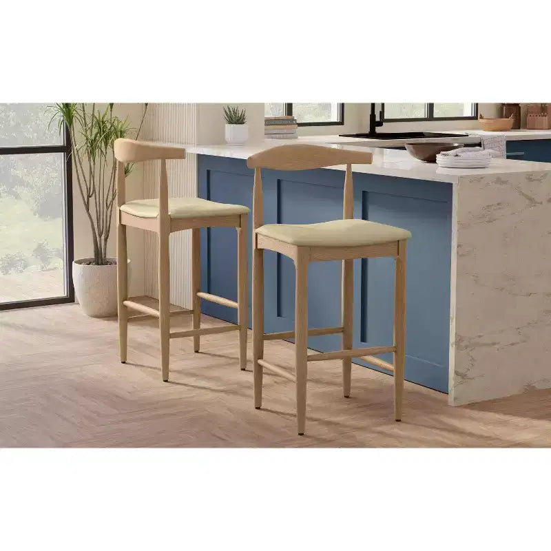 Angela Mid Century Modern Bar Stool in Faux Leather, Fully Assembled