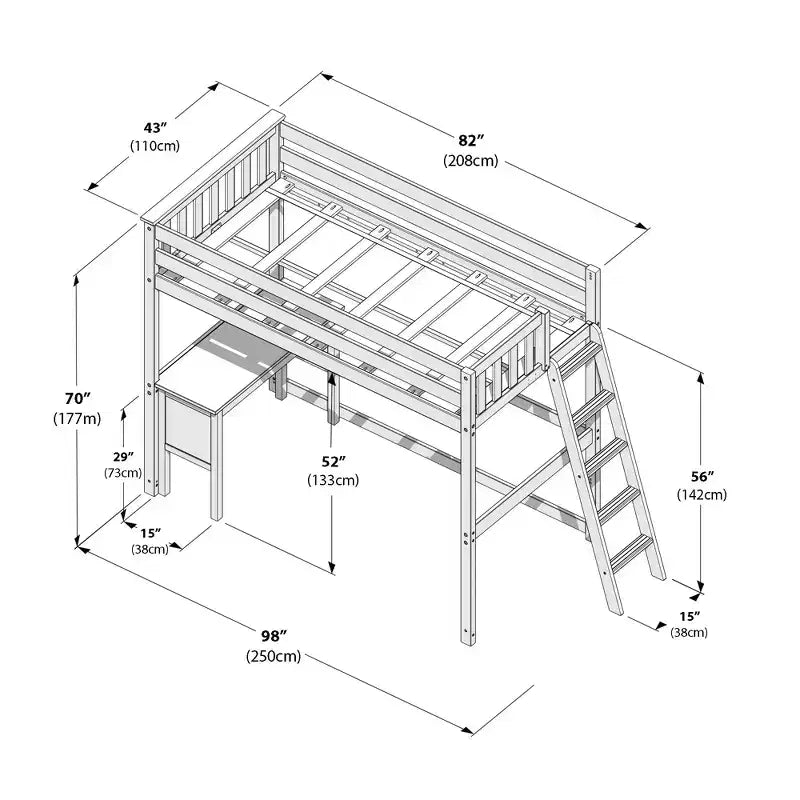 Classic Twin High Loft (ladder on end) + Desk