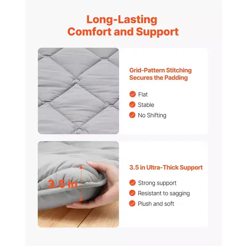 VEVOR Japanese Tatami Mat, Full Size Foldable Japanese Tatami Mattress, Futon Mattress with Storage Bag, 9-Layer Floor Mat, 80 x 54 x 3.5 in, Gray