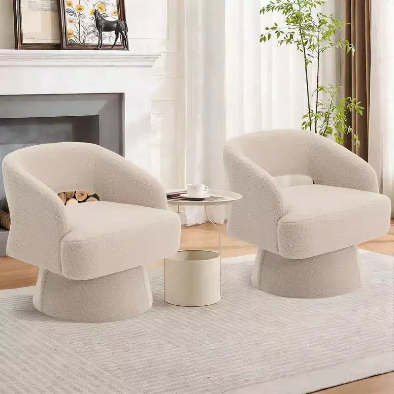 Swivel Barrel Chair - Upholstered Modern Armchair with Striped Backrest & Plush Padding, Round Lounge Chair for Living Room, Bedroom(1 Pcs)