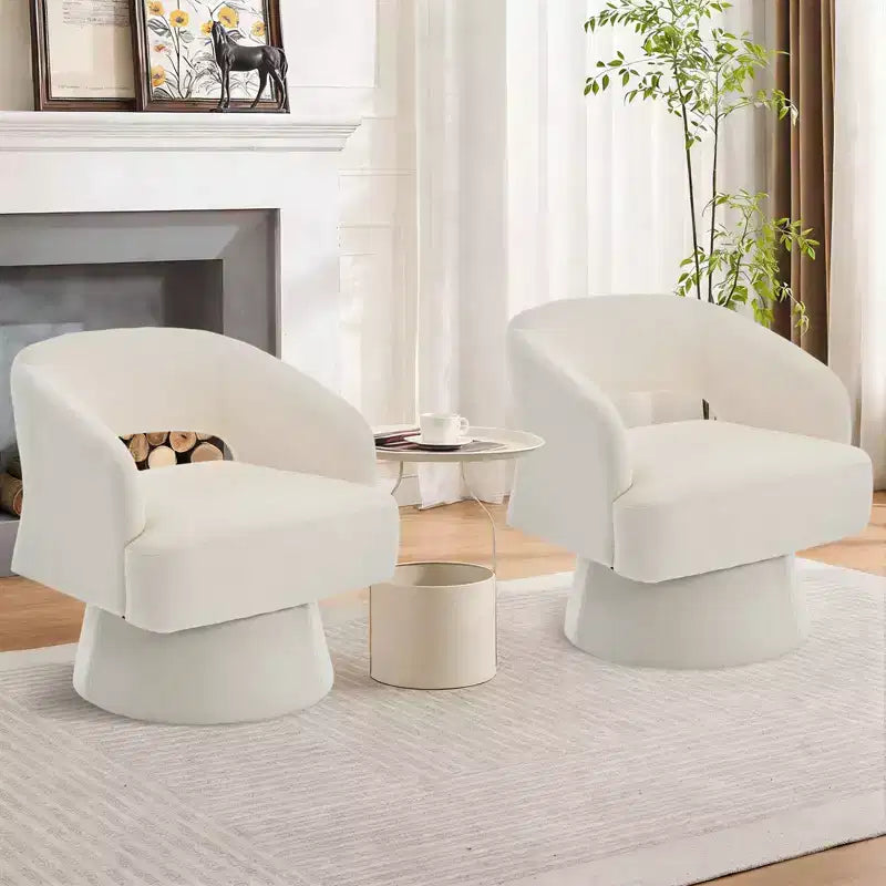 Swivel Barrel Chair - Upholstered Modern Armchair with Striped Backrest & Plush Padding, Round Lounge Chair for Living Room, Bedroom(1 Pcs)