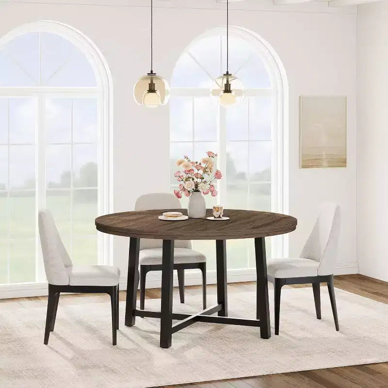 47 Wide Round Dining Table for 4, Kitchen Dining Room Table with Sturdy Metal Frame, Wood Circle Kitchen Table for Space Saving