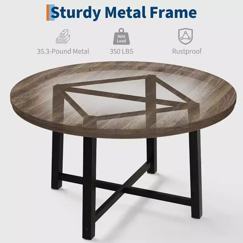 47 Wide Round Dining Table for 4, Kitchen Dining Room Table with Sturdy Metal Frame, Wood Circle Kitchen Table for Space Saving