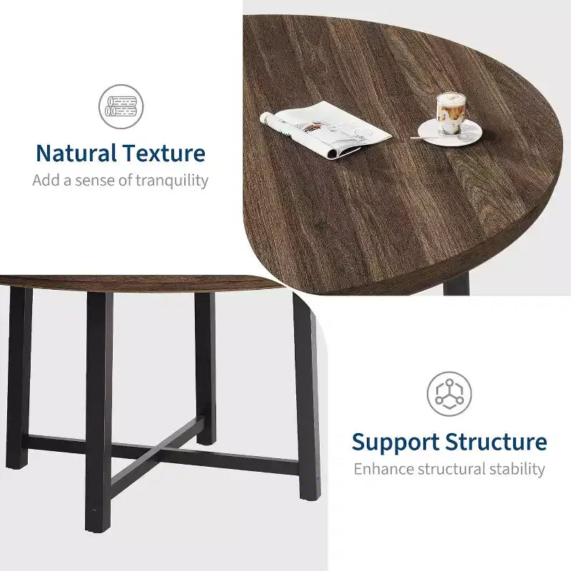 47 Wide Round Dining Table for 4, Kitchen Dining Room Table with Sturdy Metal Frame, Wood Circle Kitchen Table for Space Saving
