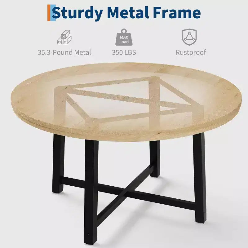 47 Wide Round Dining Table for 4, Kitchen Dining Room Table with Sturdy Metal Frame, Wood Circle Kitchen Table for Space Saving