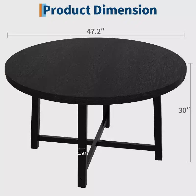 47 Wide Round Dining Table for 4, Kitchen Dining Room Table with Sturdy Metal Frame, Wood Circle Kitchen Table for Space Saving