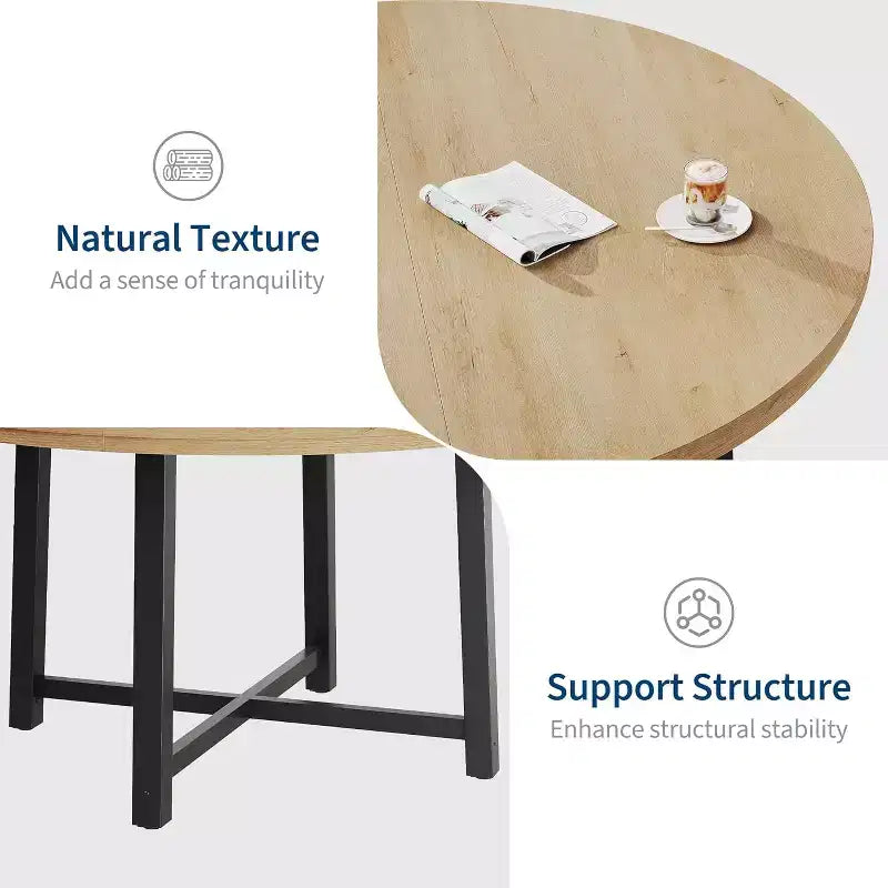 47 Wide Round Dining Table for 4, Kitchen Dining Room Table with Sturdy Metal Frame, Wood Circle Kitchen Table for Space Saving