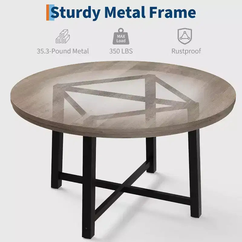 47 Wide Round Dining Table for 4, Kitchen Dining Room Table with Sturdy Metal Frame, Wood Circle Kitchen Table for Space Saving