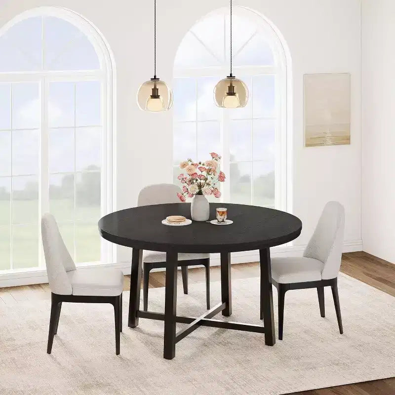 47 Wide Round Dining Table for 4, Kitchen Dining Room Table with Sturdy Metal Frame, Wood Circle Kitchen Table for Space Saving