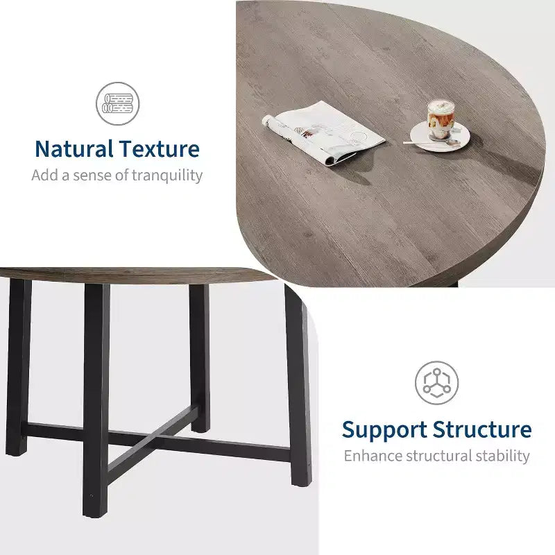 47 Wide Round Dining Table for 4, Kitchen Dining Room Table with Sturdy Metal Frame, Wood Circle Kitchen Table for Space Saving