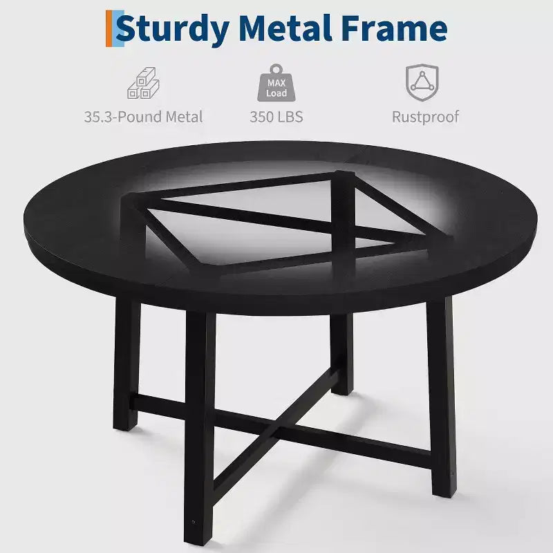 47 Wide Round Dining Table for 4, Kitchen Dining Room Table with Sturdy Metal Frame, Wood Circle Kitchen Table for Space Saving