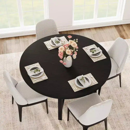 47 Wide Round Dining Table for 4, Kitchen Dining Room Table with Sturdy Metal Frame, Wood Circle Kitchen Table for Space Saving
