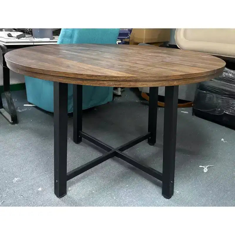 47 Wide Round Dining Table for 4, Kitchen Dining Room Table with Sturdy Metal Frame, Wood Circle Kitchen Table for Space Saving