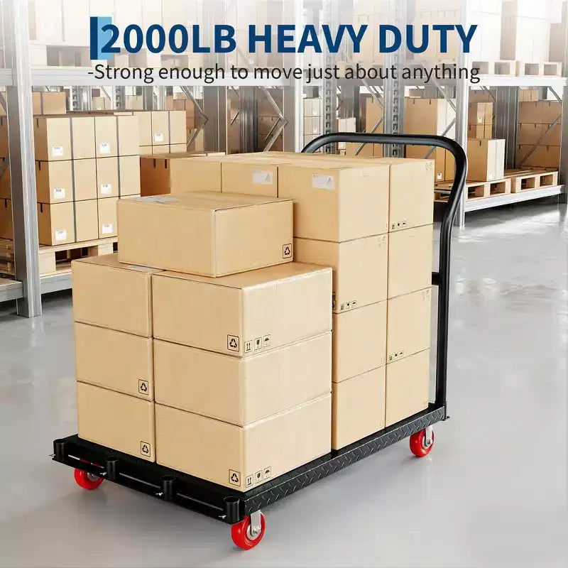 2000LBS Heavy Duty Panel Truck Cart, 2-Side Handrails Dolly with 5 Wheels, 37x24INCH All-Weather Platform Cart for Easy Assembly & Storage