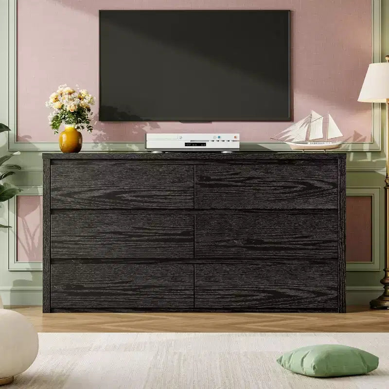6-Drawer Wide Wood Dresser - Handle-Free Modern Storage Cabinet for Bedroom, Living Room, Hallway & Entryway, Large Chest of Drawers
