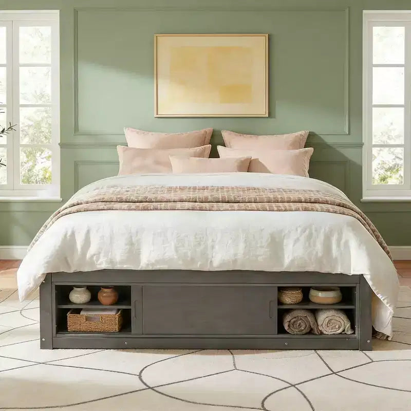 Luxystar Modern Queen Platform Bed Frame with 4 Drawers and Footboard Storage Cabinet