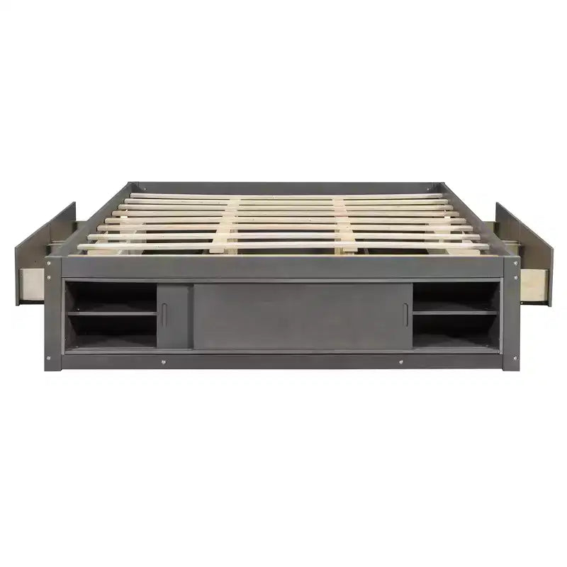 Luxystar Modern Queen Platform Bed Frame with 4 Drawers and Footboard Storage Cabinet