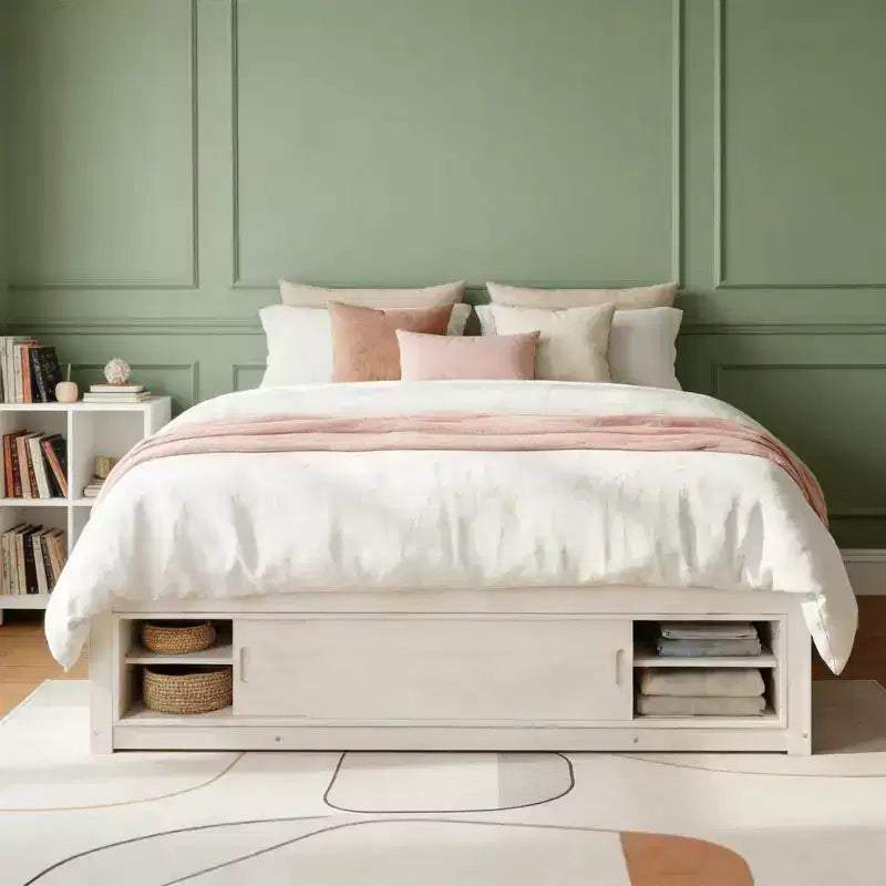 Luxystar Modern Queen Platform Bed Frame with 4 Drawers and Footboard Storage Cabinet