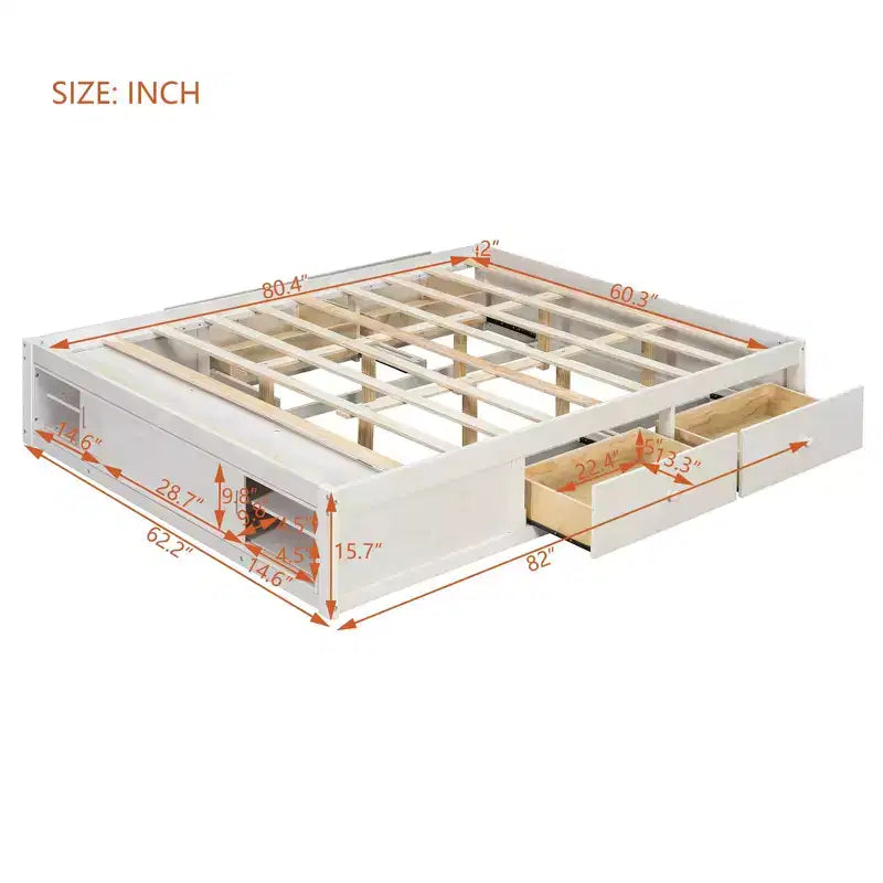 Luxystar Modern Queen Platform Bed Frame with 4 Drawers and Footboard Storage Cabinet