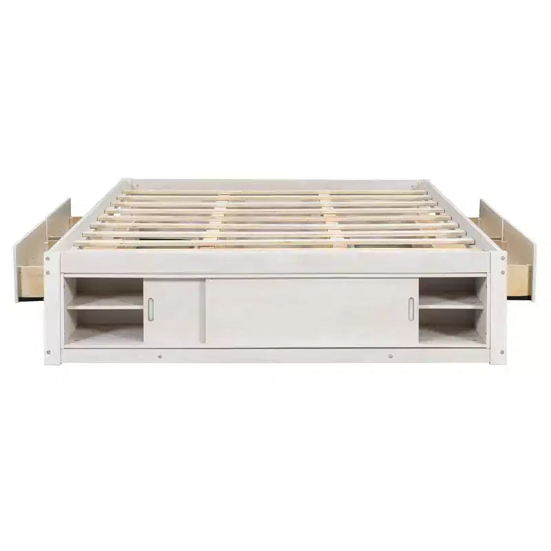 Luxystar Modern Queen Platform Bed Frame with 4 Drawers and Footboard Storage Cabinet