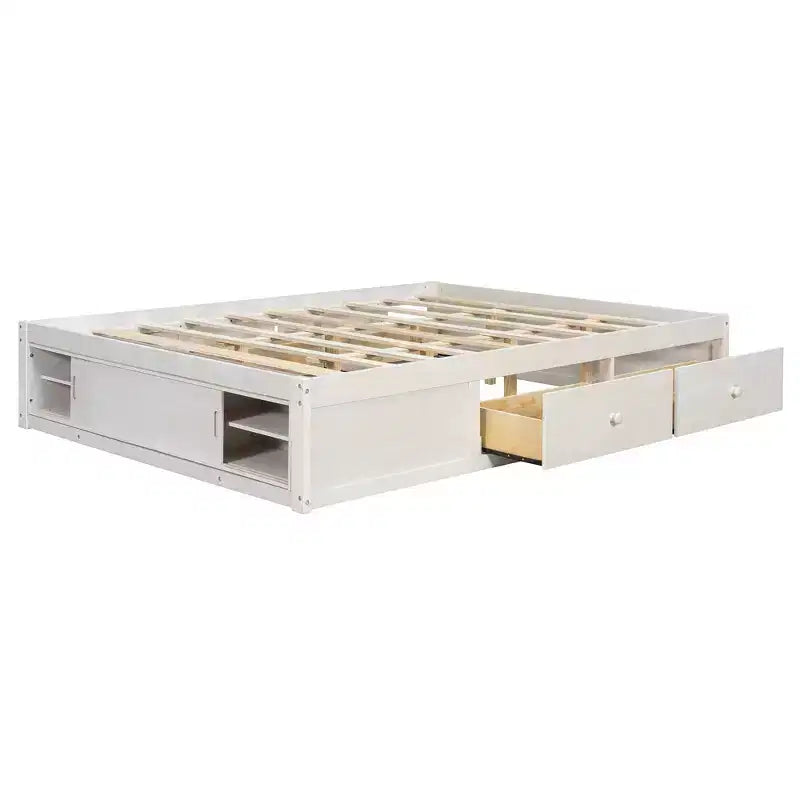 Luxystar Modern Queen Platform Bed Frame with 4 Drawers and Footboard Storage Cabinet