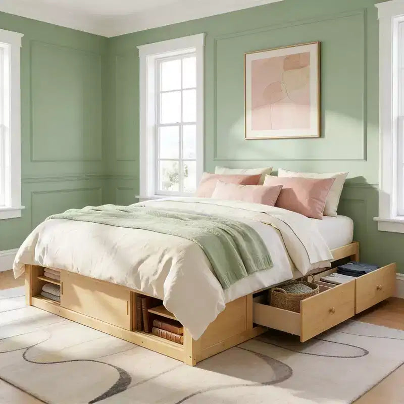 Luxystar Modern Queen Platform Bed Frame with 4 Drawers and Footboard Storage Cabinet