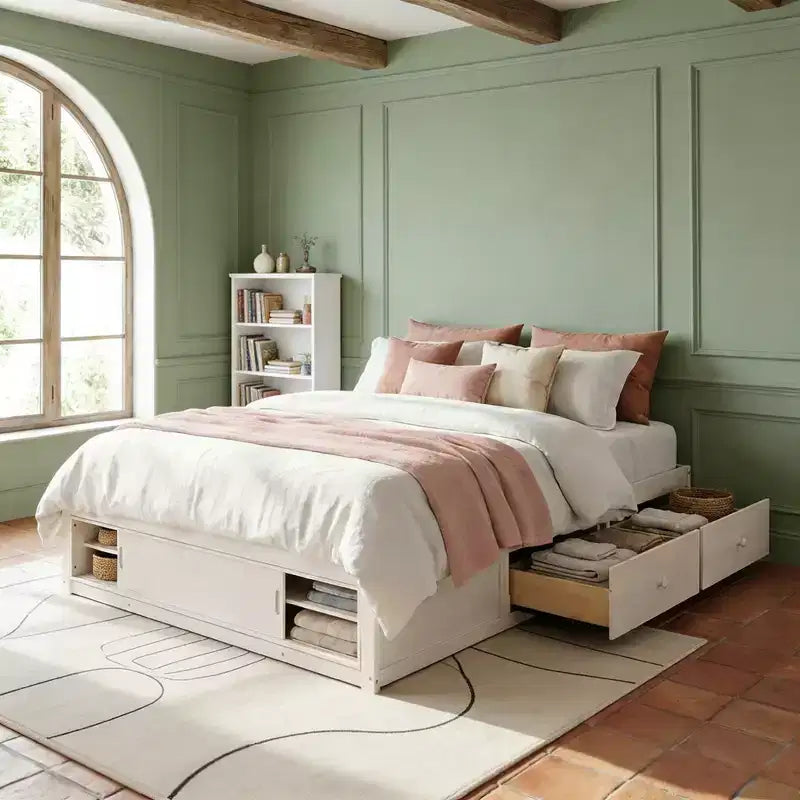 Luxystar Modern Queen Platform Bed Frame with 4 Drawers and Footboard Storage Cabinet