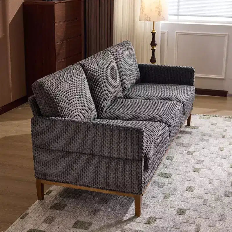 Modern Farmhouse Velvet Upholstery 3-Seater Sofa With Solid Wood Frame & Slim Track Arms