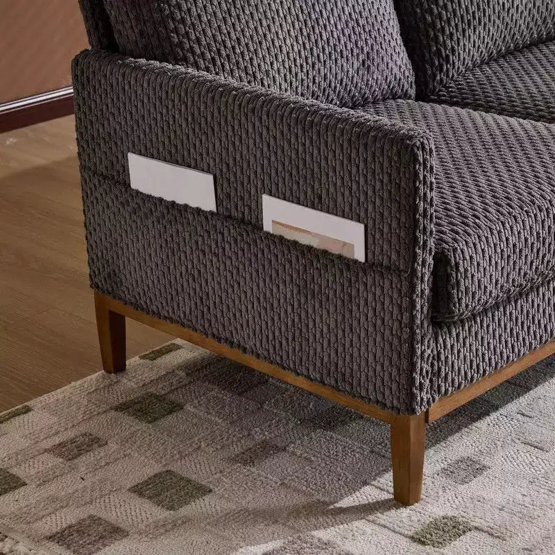 Modern Farmhouse Velvet Upholstery 3-Seater Sofa With Solid Wood Frame & Slim Track Arms